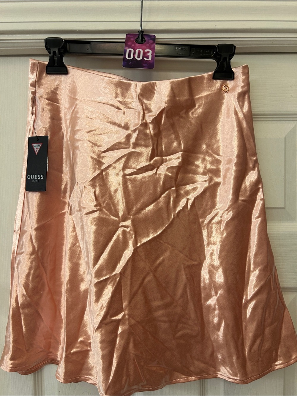 Guess Peach Satin skirt with Gold 'G' Charm